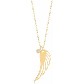 GELIN 14k Solid Gold Angel Wing Necklace for Women with Small Diamond | Gift for Christmas