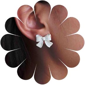 Boho Acrylic Bow Earrings White Bow Studs Earrings Small Bow Knot Earrings Cute Bow Tie Earrings Minimalist Bow Earrings Jewelry for Women