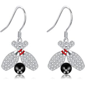 YAFEINI Bowling Ball Gifts Earrings Sterling Silver Bowling Ball Dangle Earrings Jewelry for Women Bowling Ball Lovers