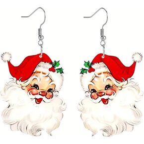 Christmas Earrings, Christmas Theme Earrings Acrylic Christmas Wine Glass/Santa Claus/Gingerbread Man Dangle Earrings Xmas Holiday Earrings for Women