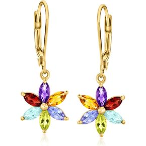 Ross-Simons 1.60 ct. t.w. Multi-Gemstone Flower Drop Earrings in 18kt Gold Over Sterling