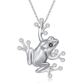 Frog Necklace with Diamonds Sterling Silver Necklace for Women 1/10 Carat Crown Jewelry (D Color, VVS Clarity)