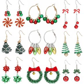 Christmas Earrings Set for Women Xmas Holiday Earrings Christmas Tree Bow Light Bulbs Dangle Earrings Festive Gift