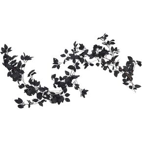 belupai 5.6FT Artificial Black Vine Halloween Garland, Faux Rose Vine Flower Garland, Fake Floral Wall Hanging Ornaments with Eucalyptus Leaves for Backdrop Table Decor(Black)