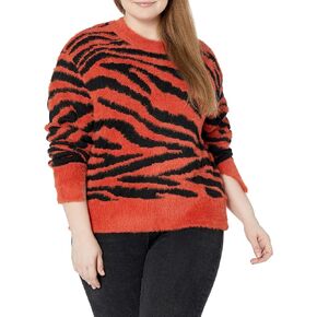 KENDALL + KYLIE Women's Plus Size Crew Neck Cropped Jacquard Sweater
