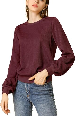Allegra K Women's Saint Patrick's Day Lantern Sleeve Tops Crewneck Winter Retro Ribbed Pullover Sweater in Saudi Arabia