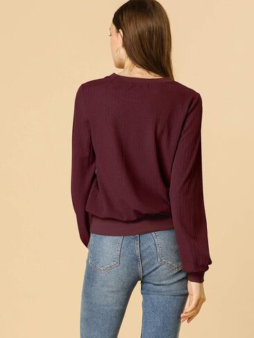 Allegra K Women's Saint Patrick's Day Lantern Sleeve Tops Crewneck Winter Retro Ribbed Pullover Sweater in Saudi Arabia