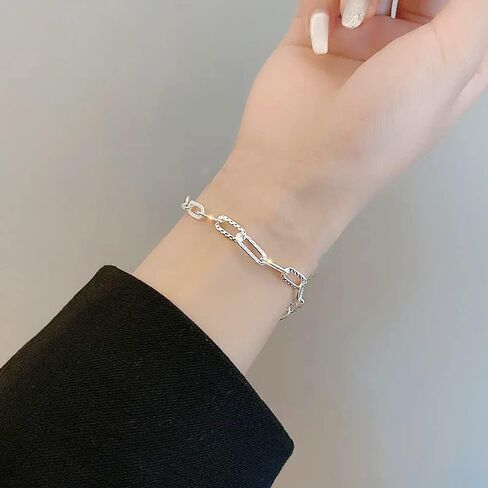 سوار فضي، أساور سلسلة فضية قابلة للتعديل، مجوهرات سوار سلسلة لامعة أنيقة للنساء in Kuwait