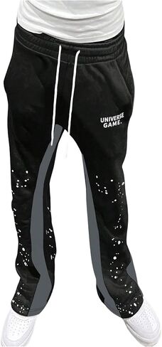 بنطال رياضي للرجال من GORGLITTER بنطال رياضي مكدس Y2K كتلة اللون برباط الخصر بنطال الركض in Kuwait