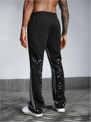 بنطال رياضي للرجال من GORGLITTER بنطال رياضي مكدس Y2K كتلة اللون برباط الخصر بنطال الركض in Kuwait