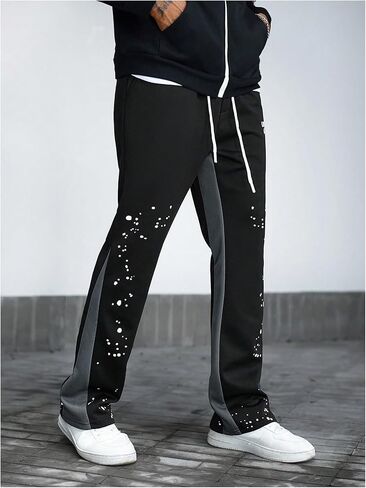 بنطال رياضي للرجال من GORGLITTER بنطال رياضي مكدس Y2K كتلة اللون برباط الخصر بنطال الركض in Kuwait