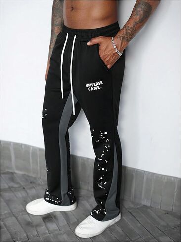بنطال رياضي للرجال من GORGLITTER بنطال رياضي مكدس Y2K كتلة اللون برباط الخصر بنطال الركض in Kuwait