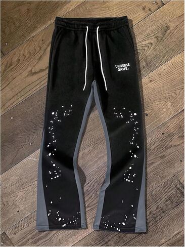 بنطال رياضي للرجال من GORGLITTER بنطال رياضي مكدس Y2K كتلة اللون برباط الخصر بنطال الركض in Kuwait