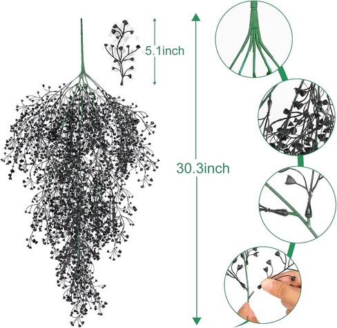 Hananona 4 Pcs Black Fake Vines Boston Ferns Halloween Faux Hanging Plant Black Artificial Hanging Plants Wall Plants Fake Ivy Halloween Home Decorations (4, Black) in Saudi Arabia