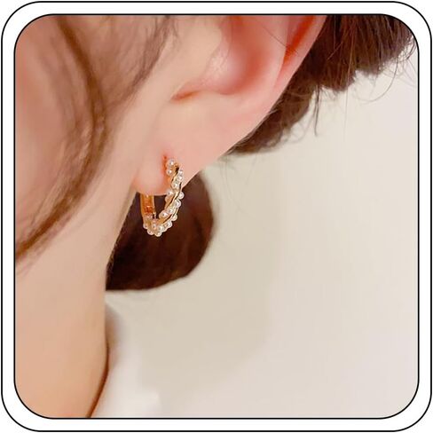 أقراط اللؤلؤ للنساء، أقراط هوجي دائرية ذهبية مكتنزة عصرية أنيقة عتيقة من النحاس لا تسبب الحساسية، هدايا مجوهرات in Kuwait