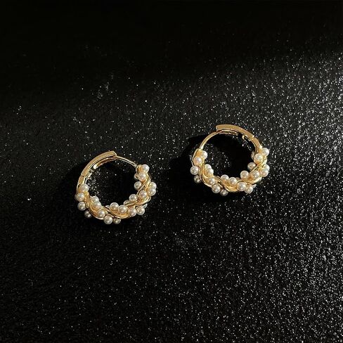 أقراط اللؤلؤ للنساء، أقراط هوجي دائرية ذهبية مكتنزة عصرية أنيقة عتيقة من النحاس لا تسبب الحساسية، هدايا مجوهرات in Kuwait