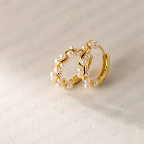 أقراط اللؤلؤ للنساء، أقراط هوجي دائرية ذهبية مكتنزة عصرية أنيقة عتيقة من النحاس لا تسبب الحساسية، هدايا مجوهرات in Kuwait