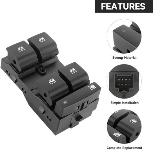 مفتاح نافذة رئيسي لجانب السائق الأيسر الأمامي - متوافق مع شيفروليه كروز 1.4L 1.8L 2011-2016 - استبدال الجزء 20917577 in Kuwait