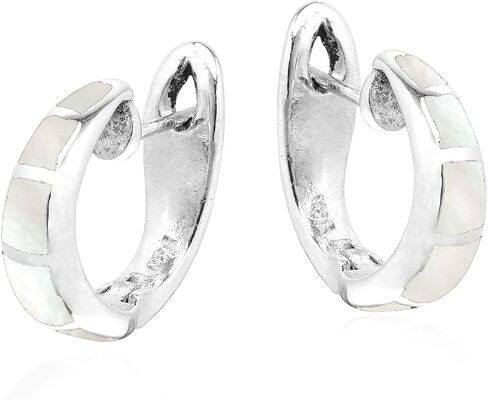 AeraVida Stylish White Mother of Pearl Inlay 925 Sterling Silver C Hoop Earrings | Sterling Silver Hoop Earrings | Earrings for Women | Hoop Earrings | Gift for Daughter, Mother’s Day, Birthday in Saudi Arabia