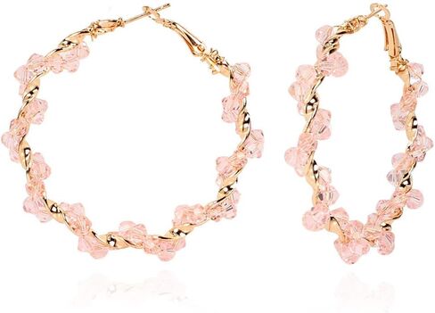 Sparkle Rhinestone Crystal Wrapped Hoop Earrings Glitter Shiny Beads Twist Large Circle Earrings Loop for Women Party Bridal Wedding Statement Jewelry in Saudi Arabia