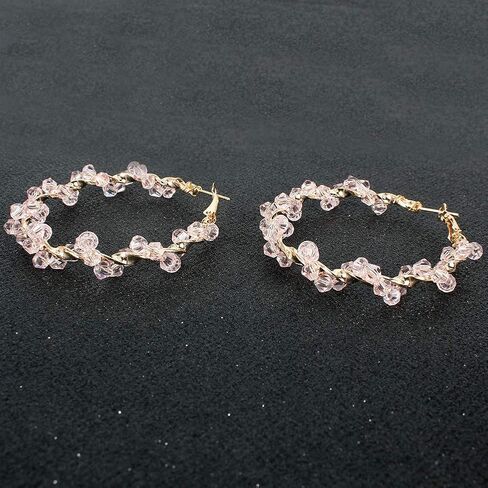Sparkle Rhinestone Crystal Wrapped Hoop Earrings Glitter Shiny Beads Twist Large Circle Earrings Loop for Women Party Bridal Wedding Statement Jewelry in Saudi Arabia