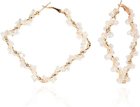 Sparkle Rhinestone Crystal Wrapped Hoop Earrings Glitter Shiny Beads Twist Large Circle Earrings Loop for Women Party Bridal Wedding Statement Jewelry in Saudi Arabia