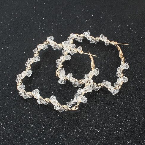 Sparkle Rhinestone Crystal Wrapped Hoop Earrings Glitter Shiny Beads Twist Large Circle Earrings Loop for Women Party Bridal Wedding Statement Jewelry in Saudi Arabia