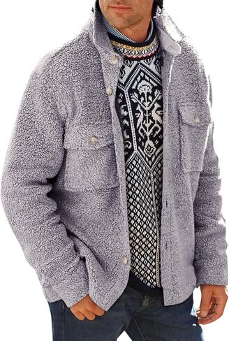 سترة Runcati الرجالية من صوف الشيربا الغامض كاجوال بأزرار سفلية، سترة شتوية خفيفة الوزن مع جيب in Kuwait