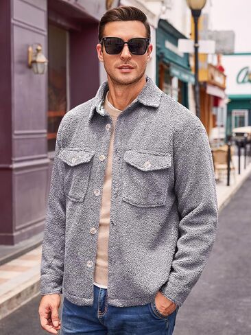 سترة Runcati الرجالية من صوف الشيربا الغامض كاجوال بأزرار سفلية، سترة شتوية خفيفة الوزن مع جيب in Kuwait