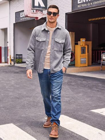 سترة Runcati الرجالية من صوف الشيربا الغامض كاجوال بأزرار سفلية، سترة شتوية خفيفة الوزن مع جيب in Kuwait