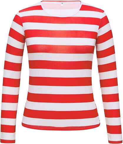 American Trends Halloween Costumes Red and White Striped Shirt Glasses Hat Socks Outfits Halloween Cosplay Costumes in Kuwait