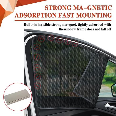2PCS Car Window Shades, Car Window Covers, Universal Magnetic Curtain for Baby and Kids with Sun UV Protection, Car Accessories Side Window Sun Shade Privacy Sunshade Fit Sleeping Camping in Kuwait