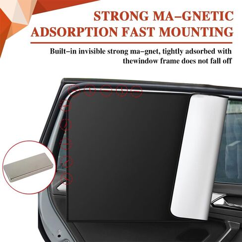 2PCS Car Window Shades, Car Window Covers, Universal Magnetic Curtain for Baby and Kids with Sun UV Protection, Car Accessories Side Window Sun Shade Privacy Sunshade Fit Sleeping Camping in Kuwait