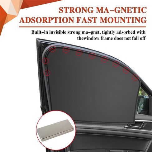 2PCS Car Window Shades, Car Window Covers, Universal Magnetic Curtain for Baby and Kids with Sun UV Protection, Car Accessories Side Window Sun Shade Privacy Sunshade Fit Sleeping Camping in Kuwait