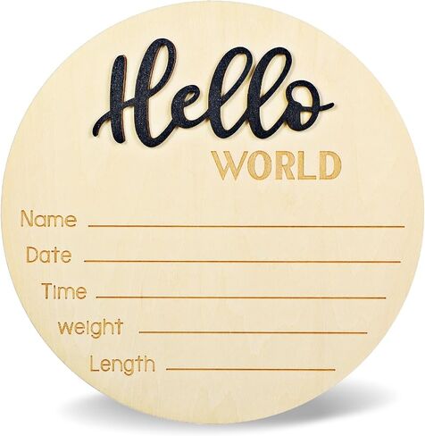 Hello World Newborn Sign 5.9 Inch Wooden Birth Announcement Sign Baby Announcement Sign Baby Name Sign Hello World Nursery Decor Sign for Photo Props Baby Shower Hospital Nursery Gift(Black) in Saudi Arabia
