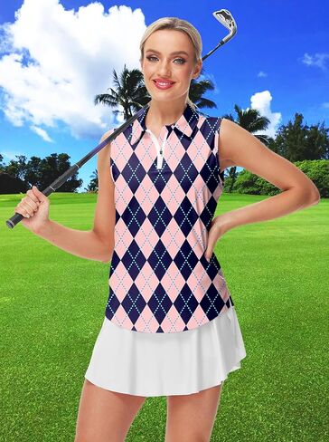 AOBUTE Women's Sleeveless Golf Shirts Moisture Wicking 1/4 Zip Polo Tennis Shirt in Saudi Arabia