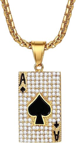OIDEA Ace of Spades قلادة للرجال: قلادة من الفولاذ المقاوم للصدأ قلادة حظًا سعيدًا على شكل بطاقة بوكر قلادة هيب هوب روك مجوهرات هدية للرجال والنساء، سلسلة 22 بوصة in Kuwait