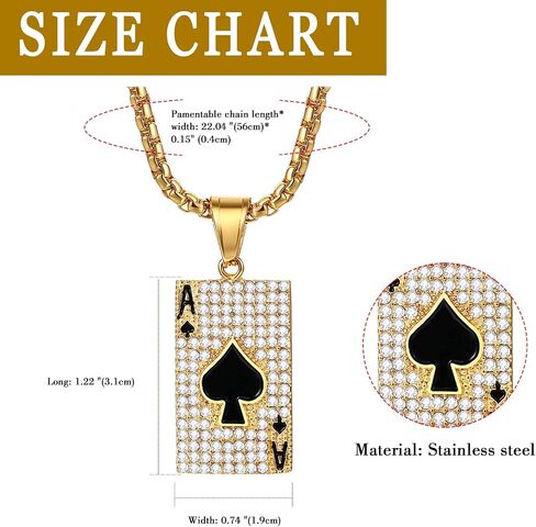OIDEA Ace of Spades قلادة للرجال: قلادة من الفولاذ المقاوم للصدأ قلادة حظًا سعيدًا على شكل بطاقة بوكر قلادة هيب هوب روك مجوهرات هدية للرجال والنساء، سلسلة 22 بوصة in Kuwait
