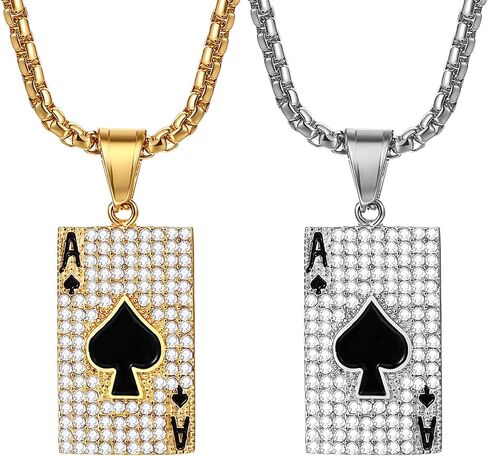 OIDEA Ace of Spades قلادة للرجال: قلادة من الفولاذ المقاوم للصدأ قلادة حظًا سعيدًا على شكل بطاقة بوكر قلادة هيب هوب روك مجوهرات هدية للرجال والنساء، سلسلة 22 بوصة in Kuwait