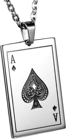 OIDEA Ace of Spades قلادة للرجال: قلادة من الفولاذ المقاوم للصدأ قلادة حظًا سعيدًا على شكل بطاقة بوكر قلادة هيب هوب روك مجوهرات هدية للرجال والنساء، سلسلة 22 بوصة in Kuwait