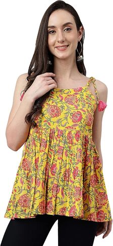 بلوزة بيبلوم مطبوعة بالزهور من القطن الأصفر للسيدات من Janasya Indian in Kuwait