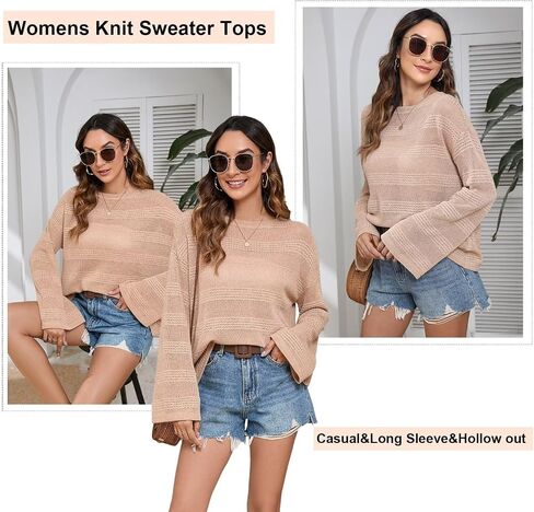 Summer Tops for Women 2024 Crochet Sweater Hollow Out 1/2 Sleeve Pullover Off Shoulder Sweater T-Shirts Beach Coverup. in Saudi Arabia