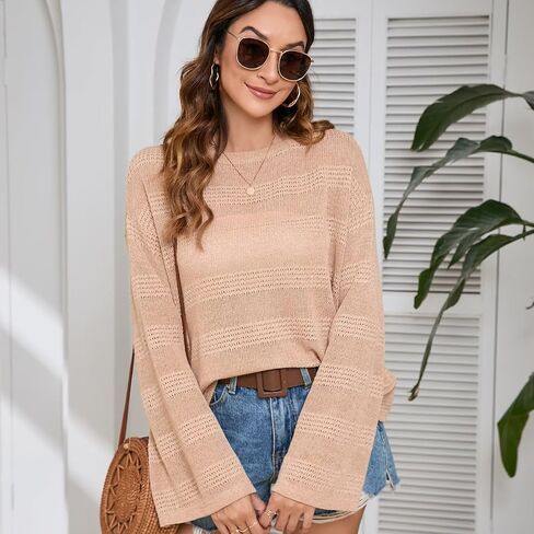 Summer Tops for Women 2024 Crochet Sweater Hollow Out 1/2 Sleeve Pullover Off Shoulder Sweater T-Shirts Beach Coverup. in Saudi Arabia