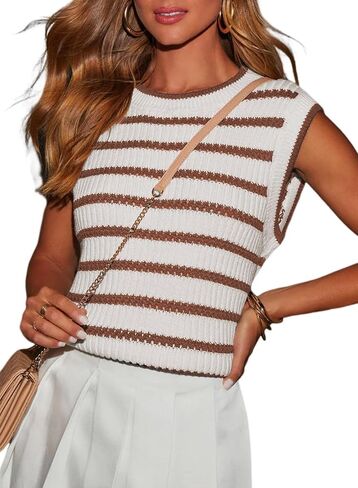 Dokotoo Tank Top for Women 2025 Striped Casual Crewneck Sleeveless Lightweight Sweater Vest Knit Summer Clothes in Saudi Arabia