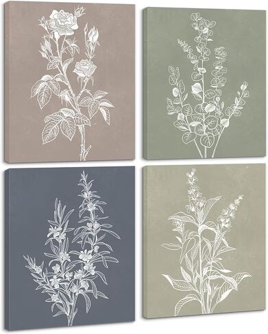 Framed Boho Wall Art Set of 4 Botanical Plant Canvas Print Wall Art for Rustic Vintage Farmhouse Wall Art for Home Kitchen Wall Decor Living Room Bathroom Bedroom 12x16inch in Saudi Arabia