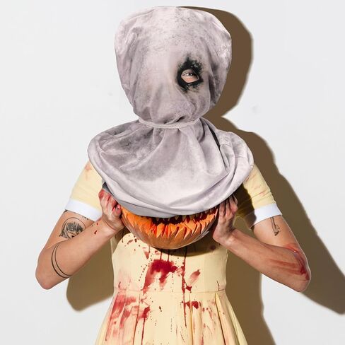 Suhine قطعتان من أزياء الهالوين المخيفة تتضمن قناع كيس الخيش القاتل للرعب وشوكة مخيفة مع دم مزيف للبالغين in Kuwait