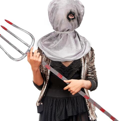 Suhine قطعتان من أزياء الهالوين المخيفة تتضمن قناع كيس الخيش القاتل للرعب وشوكة مخيفة مع دم مزيف للبالغين in Kuwait