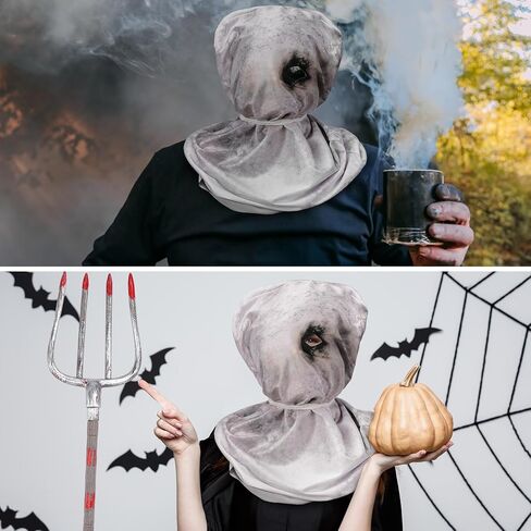 Suhine قطعتان من أزياء الهالوين المخيفة تتضمن قناع كيس الخيش القاتل للرعب وشوكة مخيفة مع دم مزيف للبالغين in Kuwait