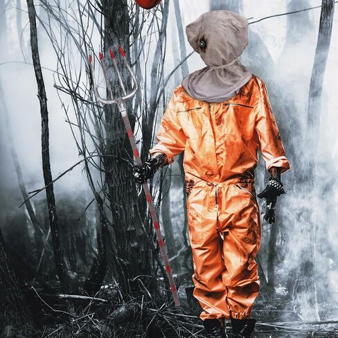 Suhine قطعتان من أزياء الهالوين المخيفة تتضمن قناع كيس الخيش القاتل للرعب وشوكة مخيفة مع دم مزيف للبالغين in Kuwait