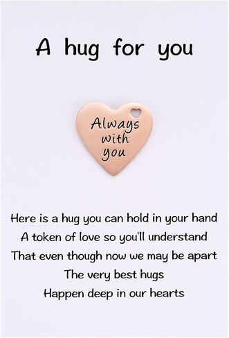 2-Sided Little Pocket Hug Gifts - Always with You Stainless Steel Coin with PU Leather Keychain, Missing You, A Hug for You, Emotional Support Hug Gift for Friends Family, Rose Gold in Saudi Arabia